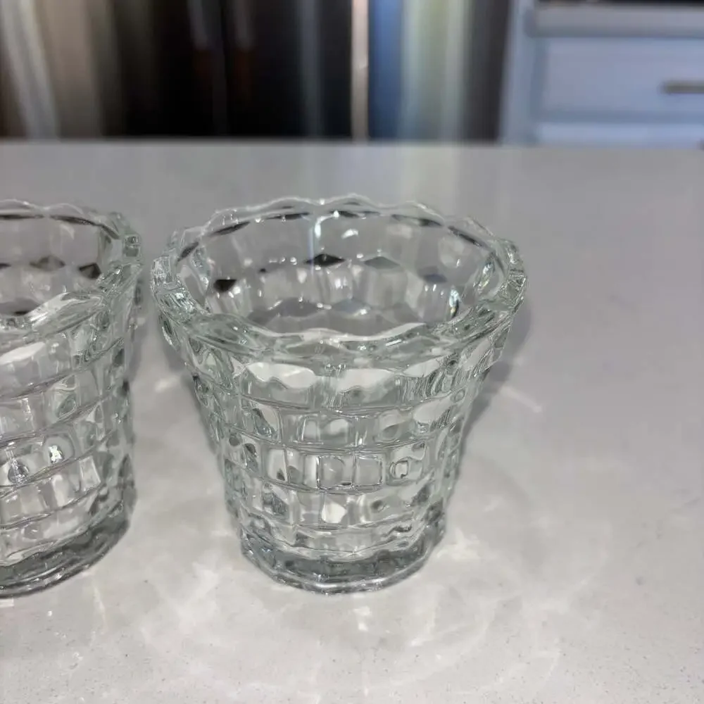 Vintage Indiana Glass Whitehall Clear Cubist Votive Candle Holders - Set of 2